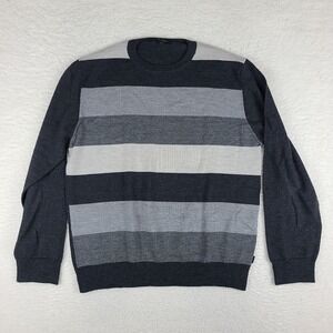 Ted Baker London Sweatshirt Mens 4 Dark Gray‎ Striped Wool Crewneck Long Sleeve